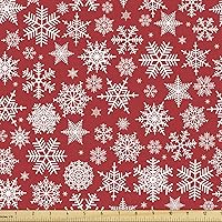 Vista 67 de Ambesonne Tela Navideña por Yarda, Tema Navideño con Hojas de Acebo Corona Bayas Ilustración Impresa, Tela Decorativa para Tapicería y Acentos