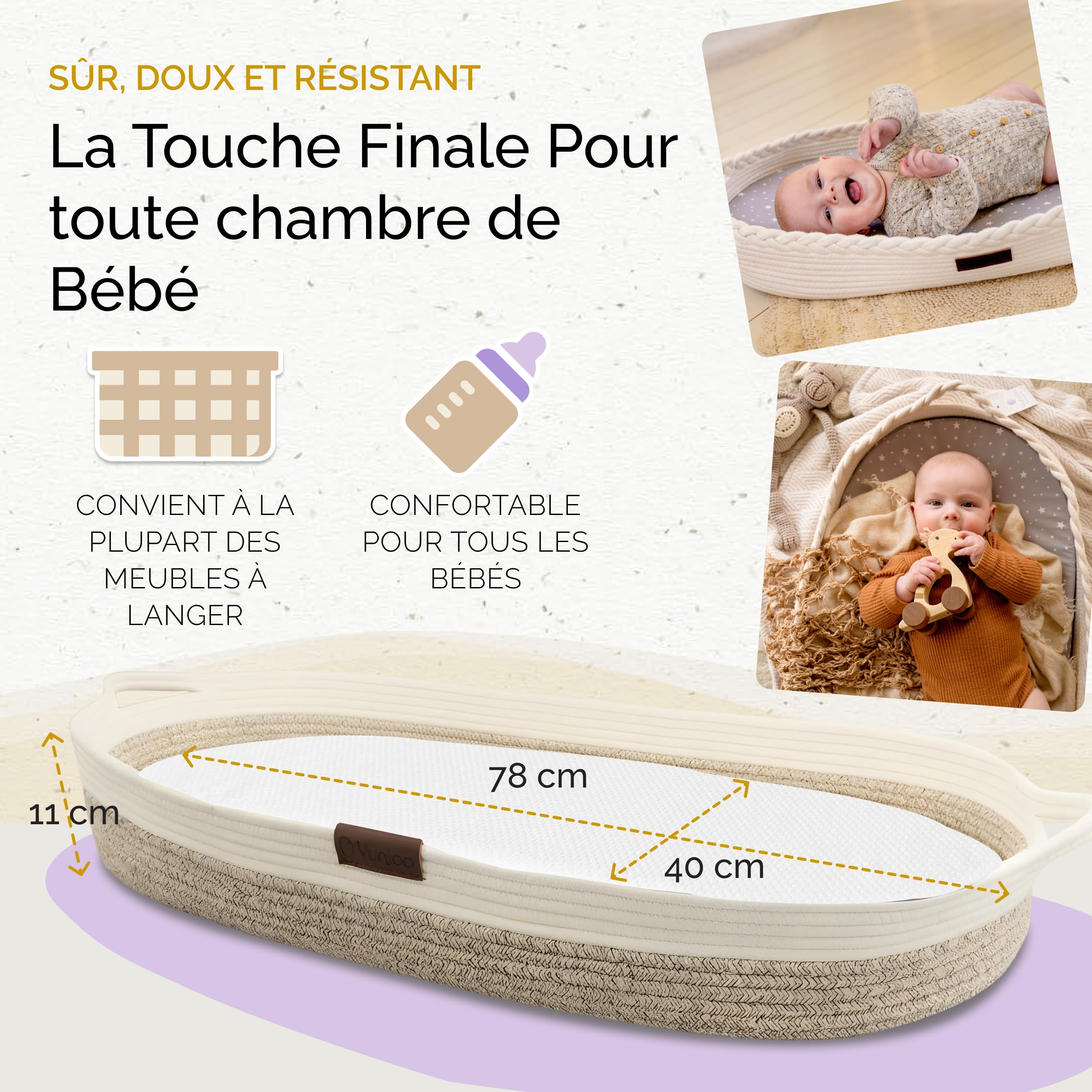 Yunioo Matelas à Langer Bébé, Panier à Langer avec Tapis à Langer Nomade en Mousse et Housse Hydrofuge pour Plan a Langer pour Commode