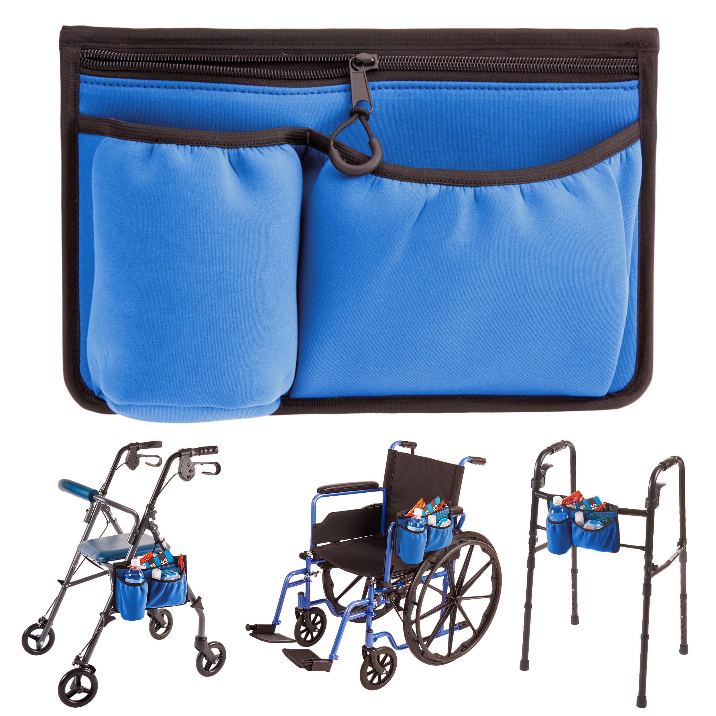 High Road Wheelchair Side Bag with Cup Holder - Stretch Neoprene Walker and Wheelchair Pouch with Insulating Wheelchair Cup Holder and 2 Storage