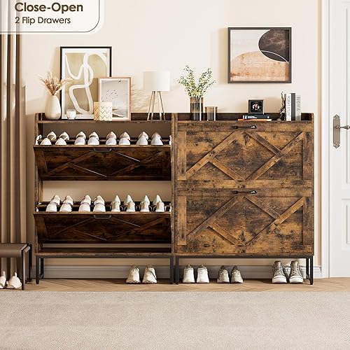 Miniatura 3 de Nicetree Organizador de zapatos con 2 cajones abatibles, estante estrecho independiente con patas de metal, almacenamiento delgado de zapatos de