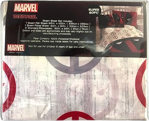 Miniatura 7 de Marvel - Invasión Deadpool - Juego de sábanas queen de 4 piezas blancorojogris