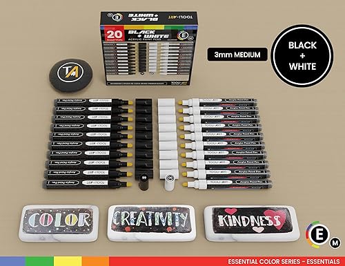 Miniatura 2 de TOOLI-ART Juego de marcadores de pintura acrílica en blanco y negro para pintura de roca, lienzo, tazas, metal, pintura de vidrio, tela, madera,