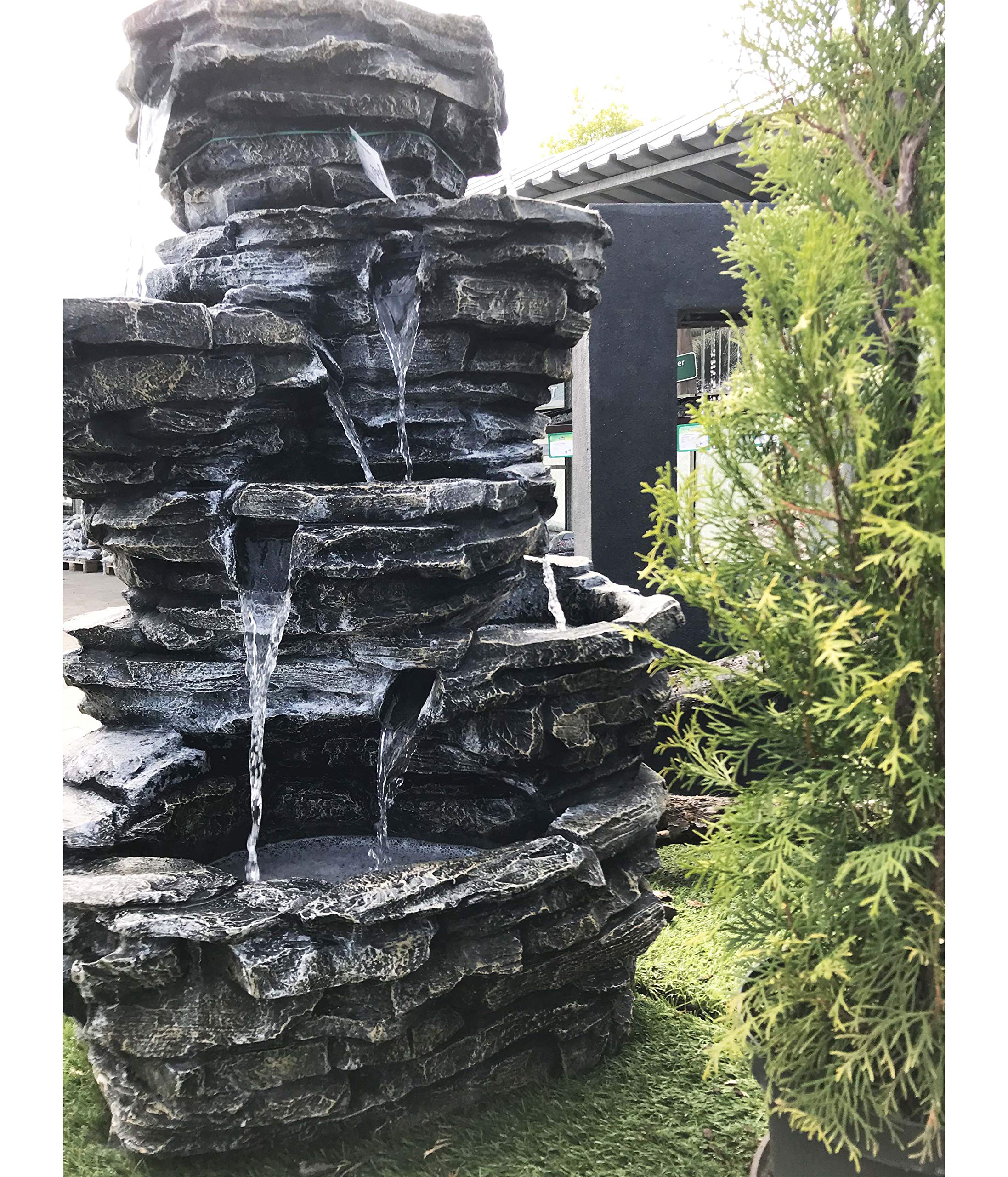 Dehner Gartenbrunnen Roccia mit LED Beleuchtung, Steinoptik, ca. 99 x 65 x 62 cm, 22 kg, Polyresin, grau