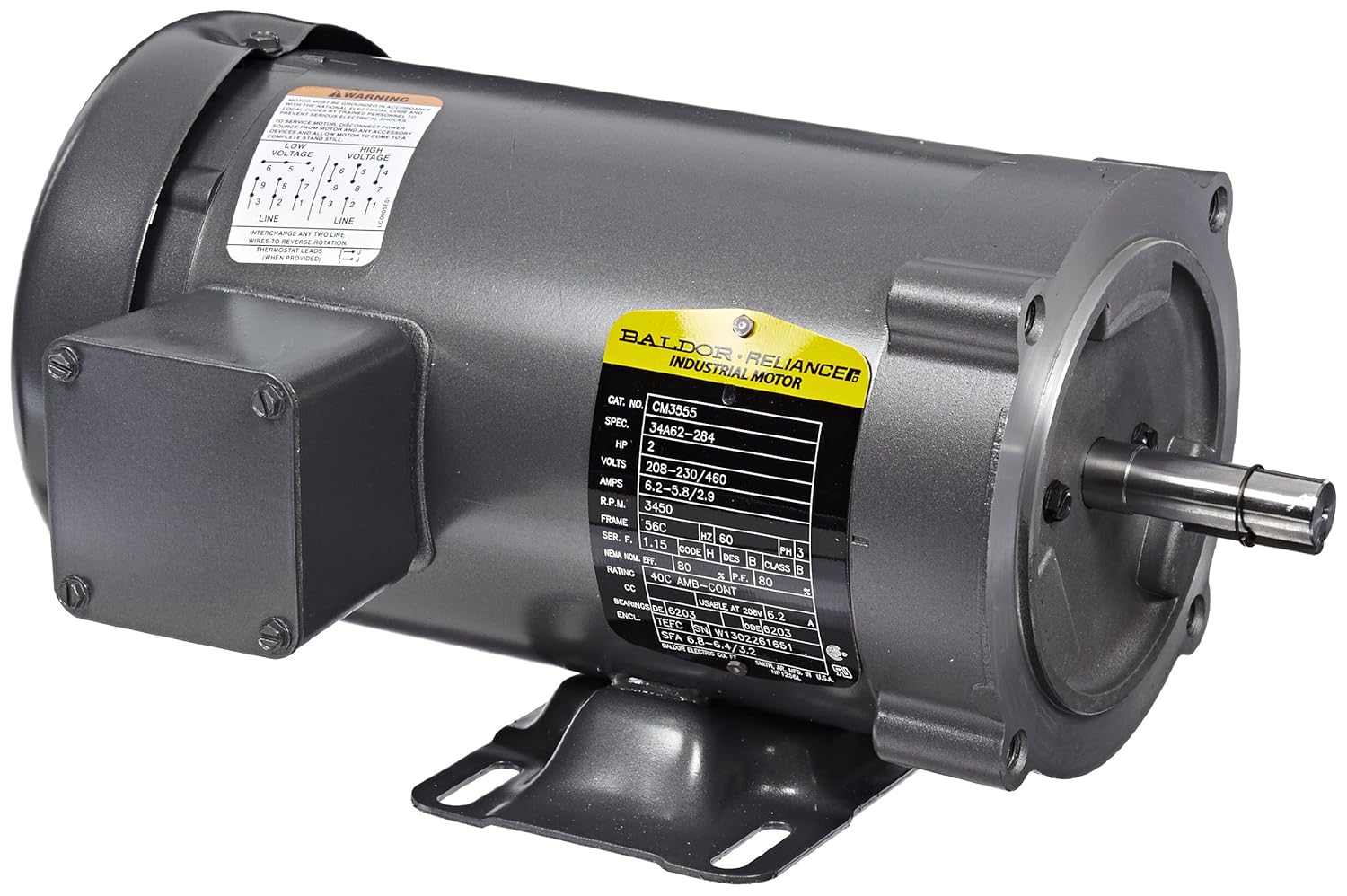 Baldor CM3555 General Purpose AC Motor, 3 Phase, 56C Frame, TEFC