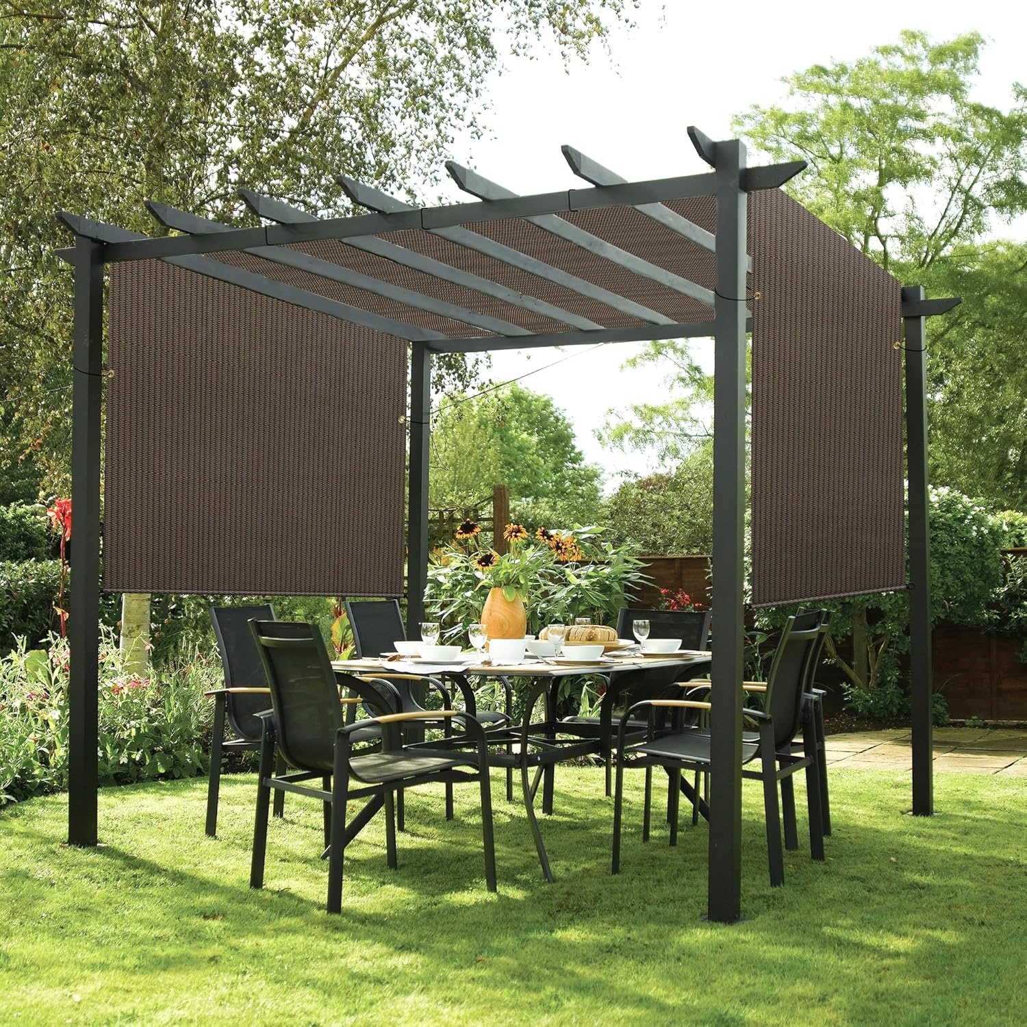 Patio Paradise 8' x 16' Pergola Canopy Replacement Cover Shade Cloth with Grommets Weighted Rods Outdoor Sun Shade Screen UV Block for Gazebo Backyard Deck Porch Balcony, Brown