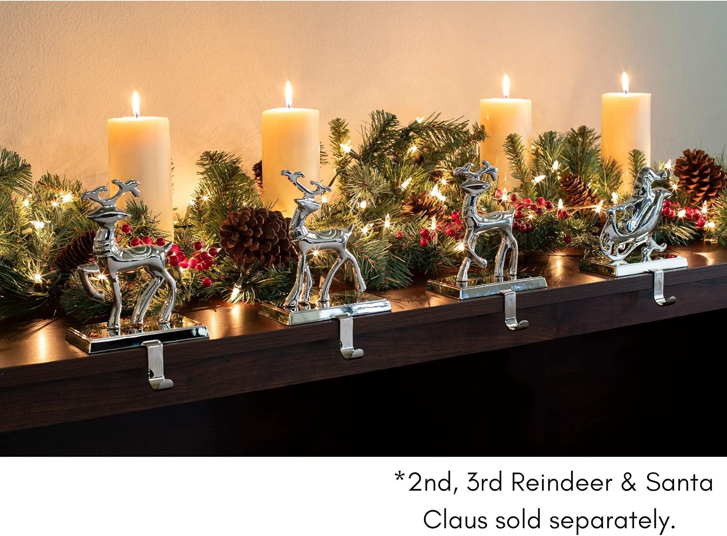 BIRDROCK HOME Reindeer Stocking Holder | Chrome Finish with Non-Scratch Base | 1.6 lbs, 7” High x 5” Wide | 3 lbs. Weight Limit | Fireplace Mantle for Christmas Stockings