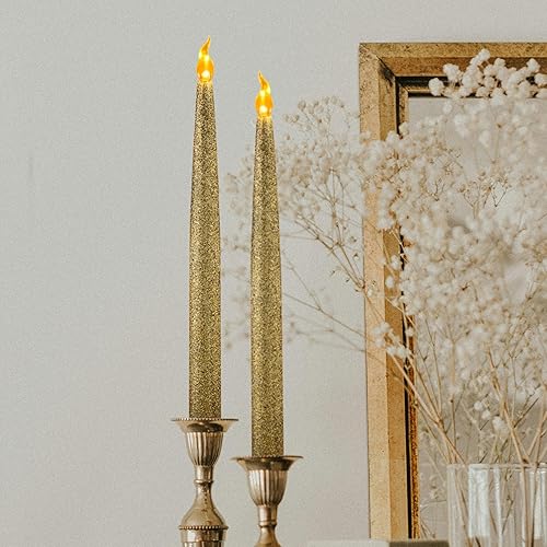 Vista 2 de Furora Lighting - Velas largas LED sin llama, para ventana, a pilas, velas eléctricas con función de temporizador de 6 horas Oro 11.5