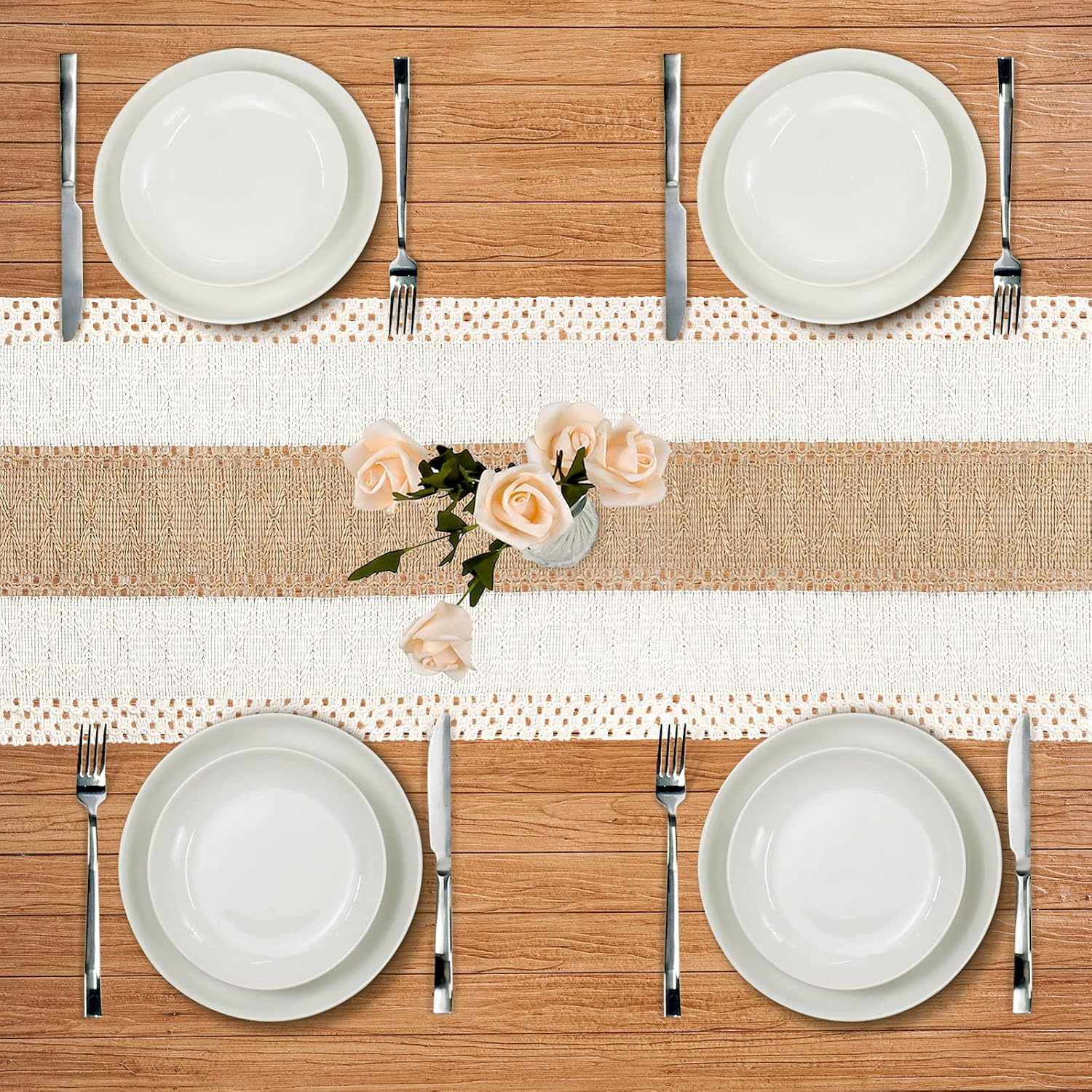 Senneny Macrame Table Runner, Cream Beige Boho Table Runner with Tassels, Hand Woven Cotton and Burlap Splicing Table Runner, Rustic Farmhouse Table Runner for Bohemian, Fall, Kitchen Dining Table : Home & Kitchen