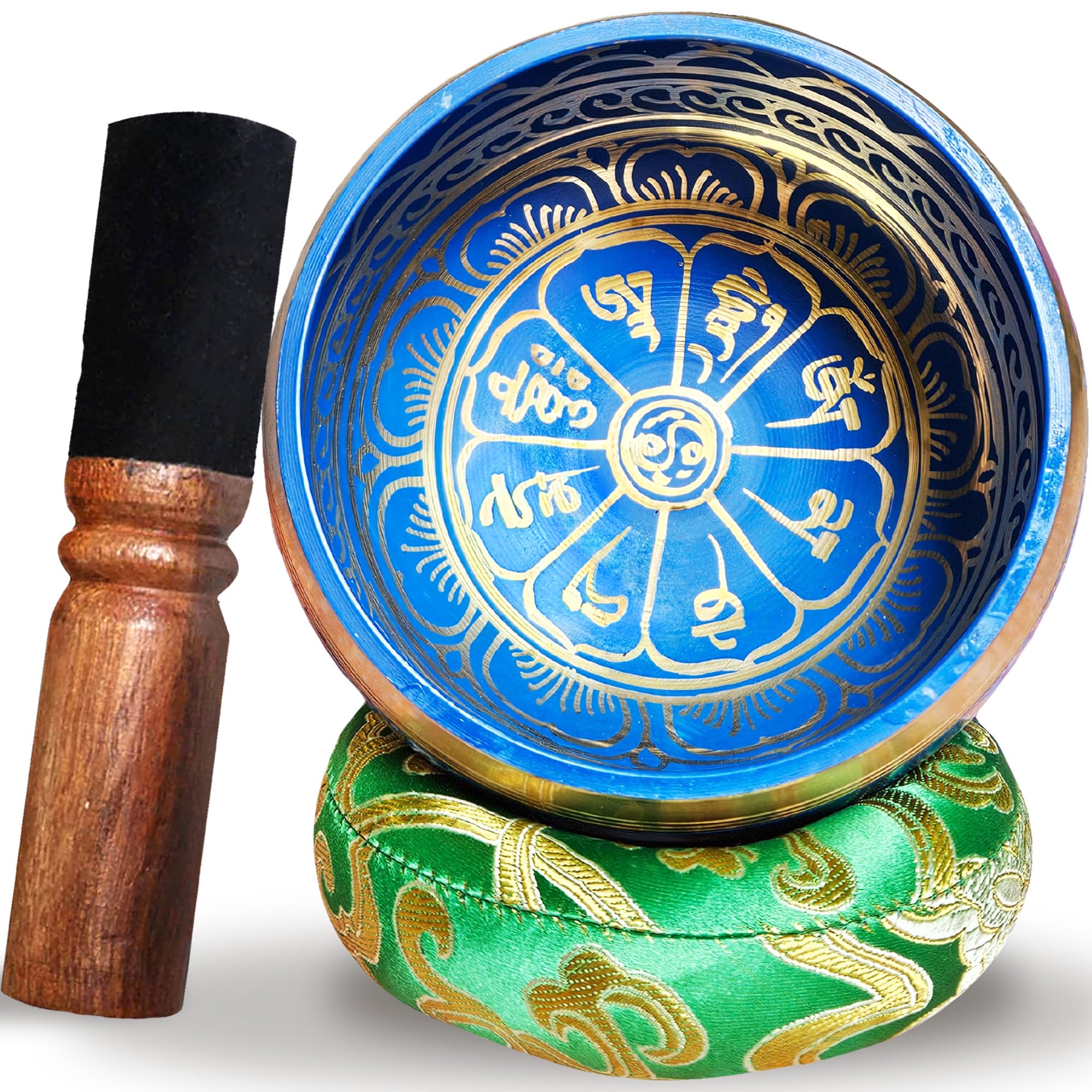 Campana Tibetana OM, Chakra Della Gola – Fatta a Mano in Nepal – Cuscino, Percussore in legno, Scatola in lotka – Meditazione – Rilassamento – Arredamento – Regalo perfetto