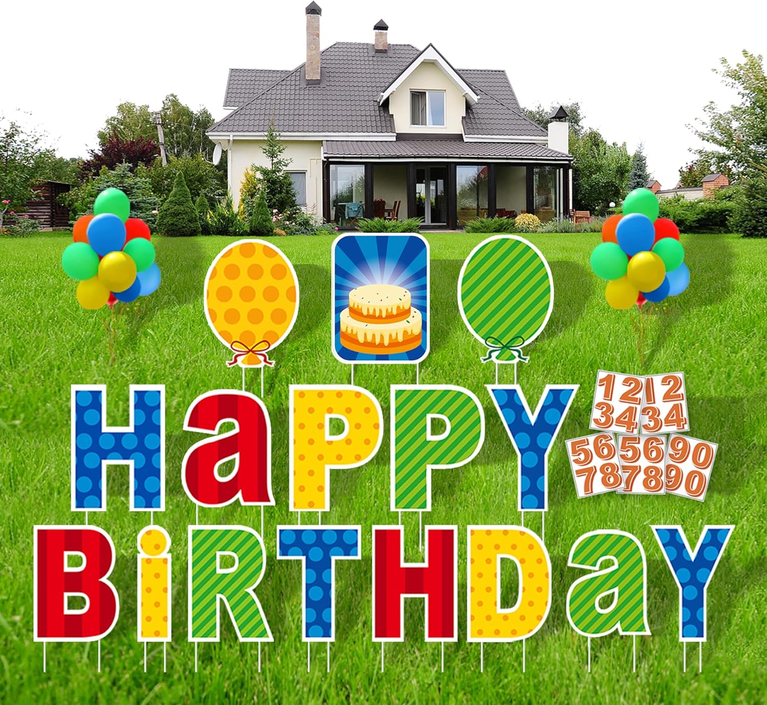16 pcs happy birthday yard sign with stakes, personalized age plastic signs with 20 number stickers, bright & colorful letters, weatherproof, perfect outdoor lawn birthday decorations