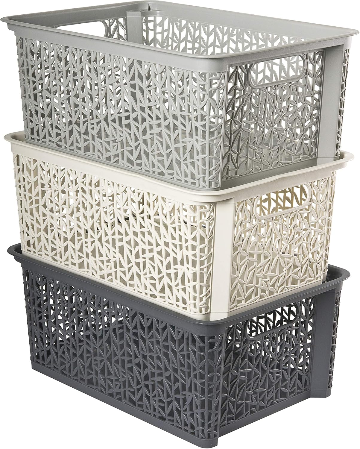 Universal, Multifunctional, Creatable Storage Basket in Bamboo Design, BPA-Free Plastic, Size M - 5.4 Litres, Pack of 1, Anthracite