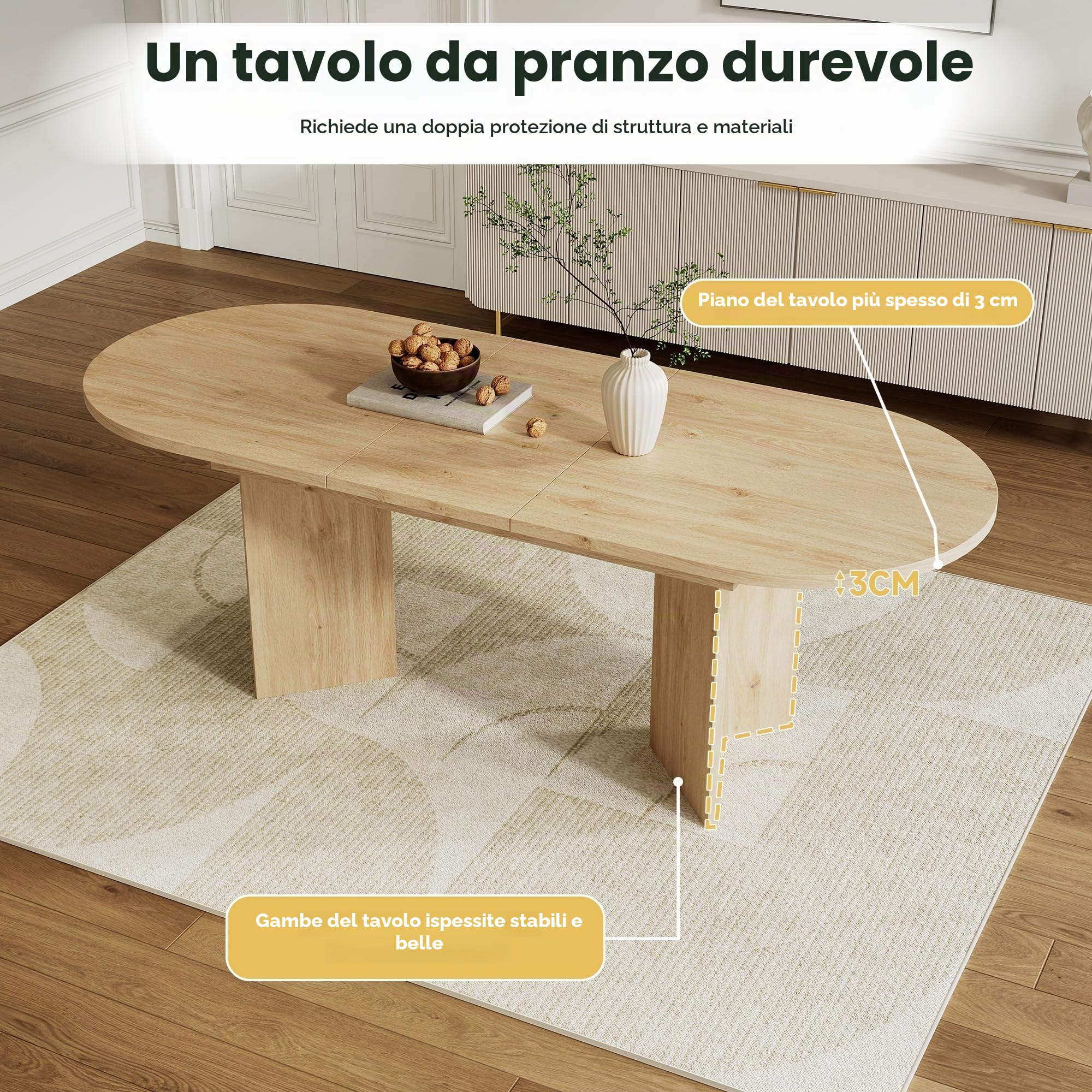 Tavolo da pranzo da 120 cm a 160 cm espandibile, ovale, in legno, per soggiorno e sala da pranzo, colore rovere