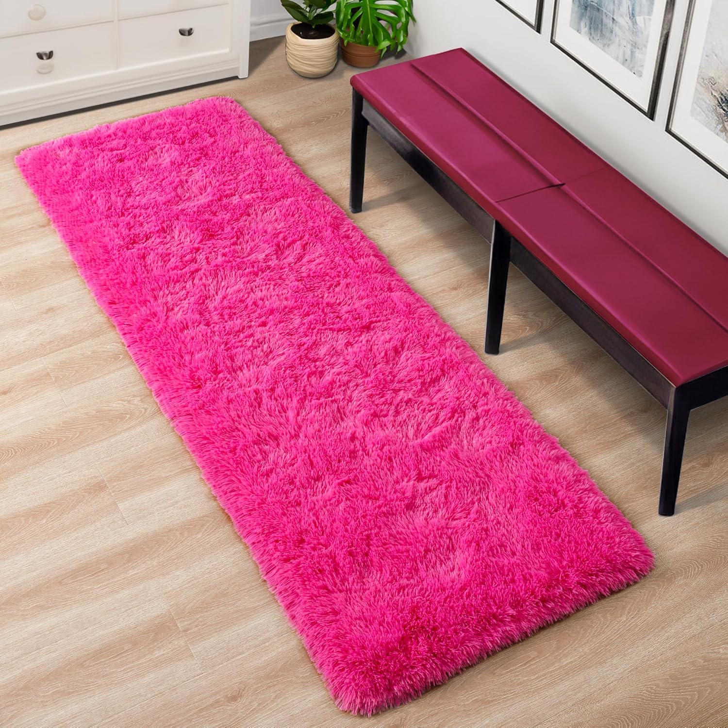 Foxmas Soft Runner Rug for Bedroom Living Room, 2x6 Feet Fluffy Area Rugs Shag Bedside Rug for Kids Nursery Room Plush Shaggy Dorm Hallway Rugs with Non-Slip Bottom Home Decor Carpet, Black