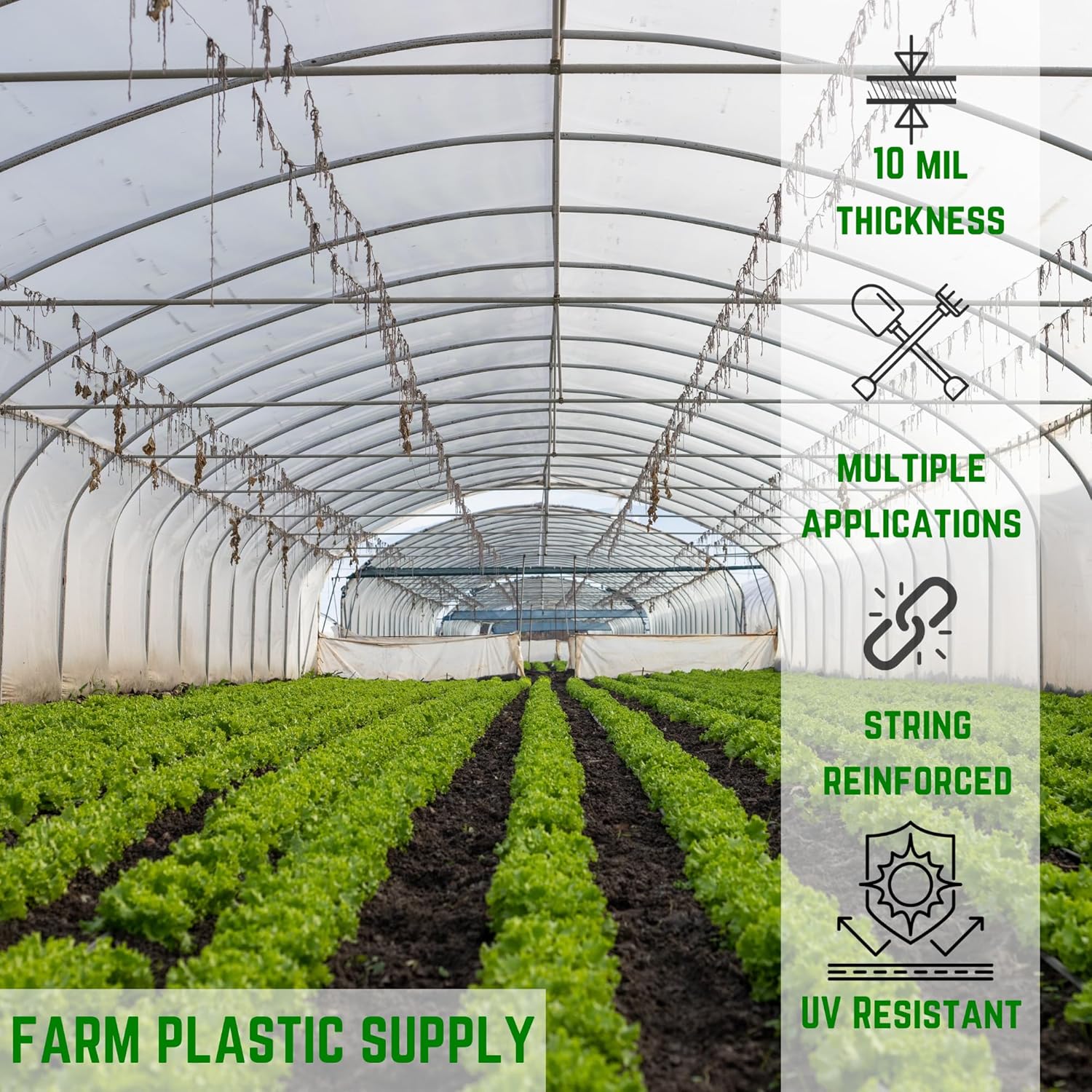 Farm Plastic Supply - String Reinforced 4 Year UV Resistant 10 mil Clear Greenhouse Plastic Sheeting - 4 Year UV Resistant Polyethylene Greenhouse Film, Hoop House Green House Cover (32' x 50')