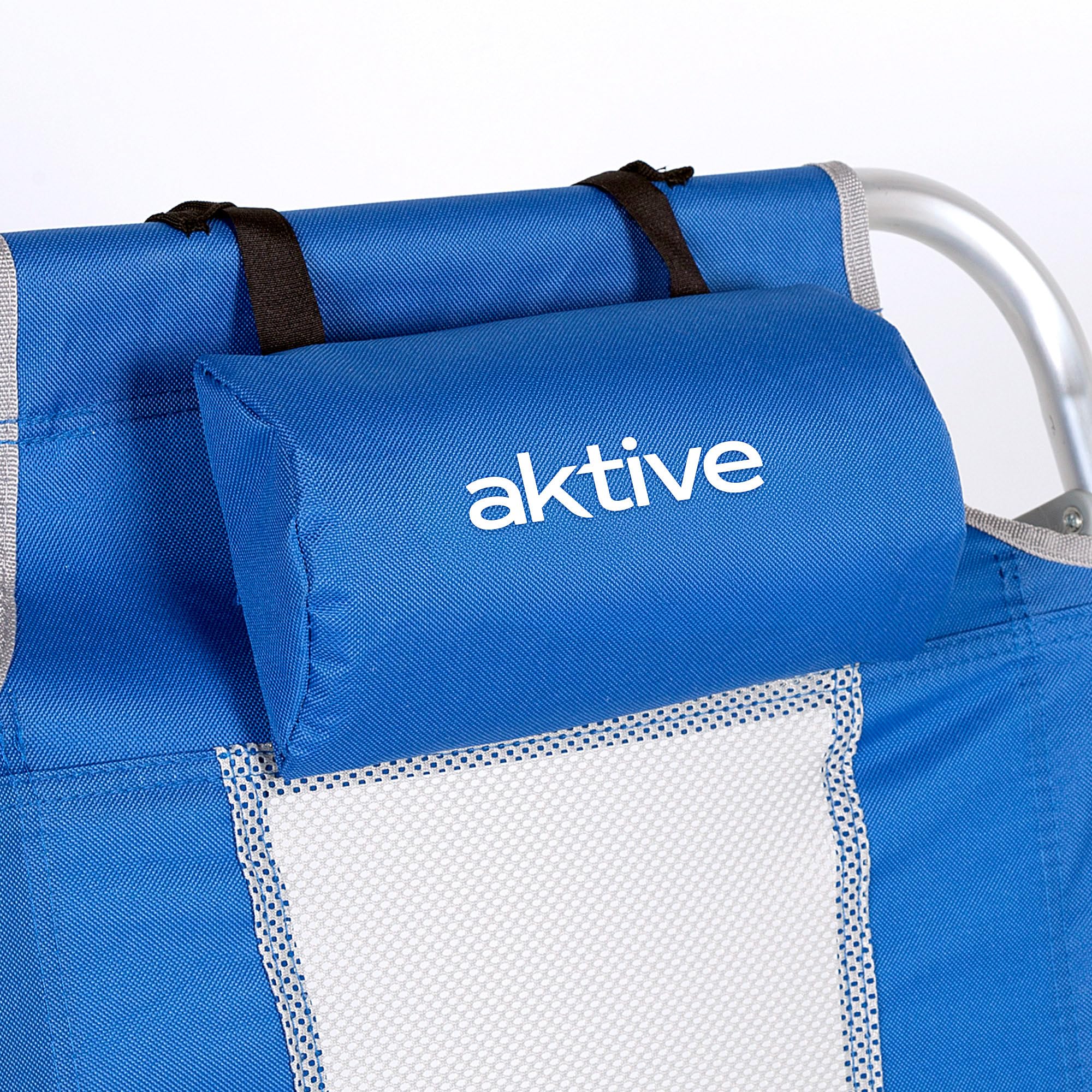 AKTIVE Confezione da 2 sedie da spiaggia pieghevoli, 5 posizioni, colore blu, 49 x 56 x 78 cm, con cuscino imbottito, tasca laterale, manici, massimo 110 kg, paraurti anti-ribaltamento,