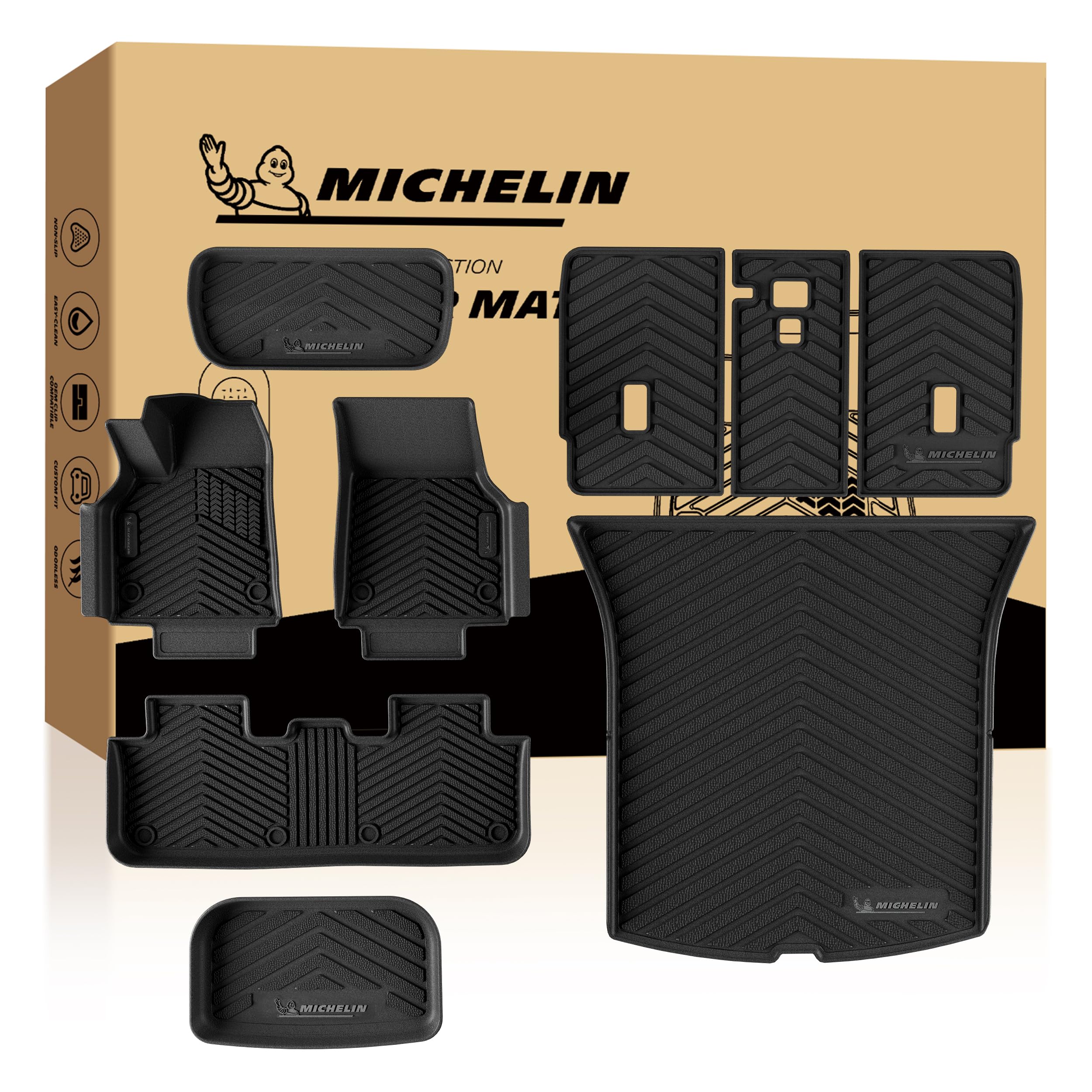 Michelin Vehicle Mat, All-Weather TPE Custom Fit Liner for Tesla Model Y 5 Seat Floor Mats 2025-2027 (9 Piece), Premier