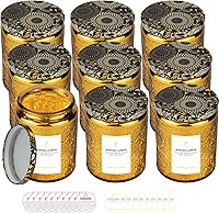 Vista 1 de 8.8oz Embossed Blinking Glass Candle Container, 9 Pack Electroplated Shining Candle Jar with Embossed Lid for Candle Making DIY Craft
