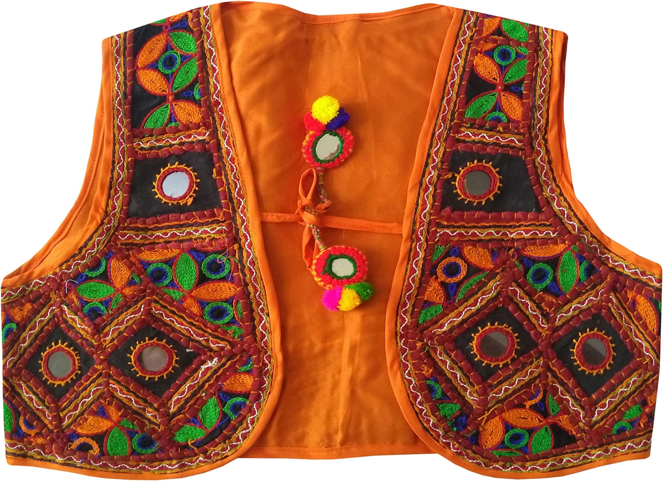 Original Mirror Work Jacket Kutch Patchwork gamthi koti Gujarati Ethnic Vest Bohemian Waistcoat Orange