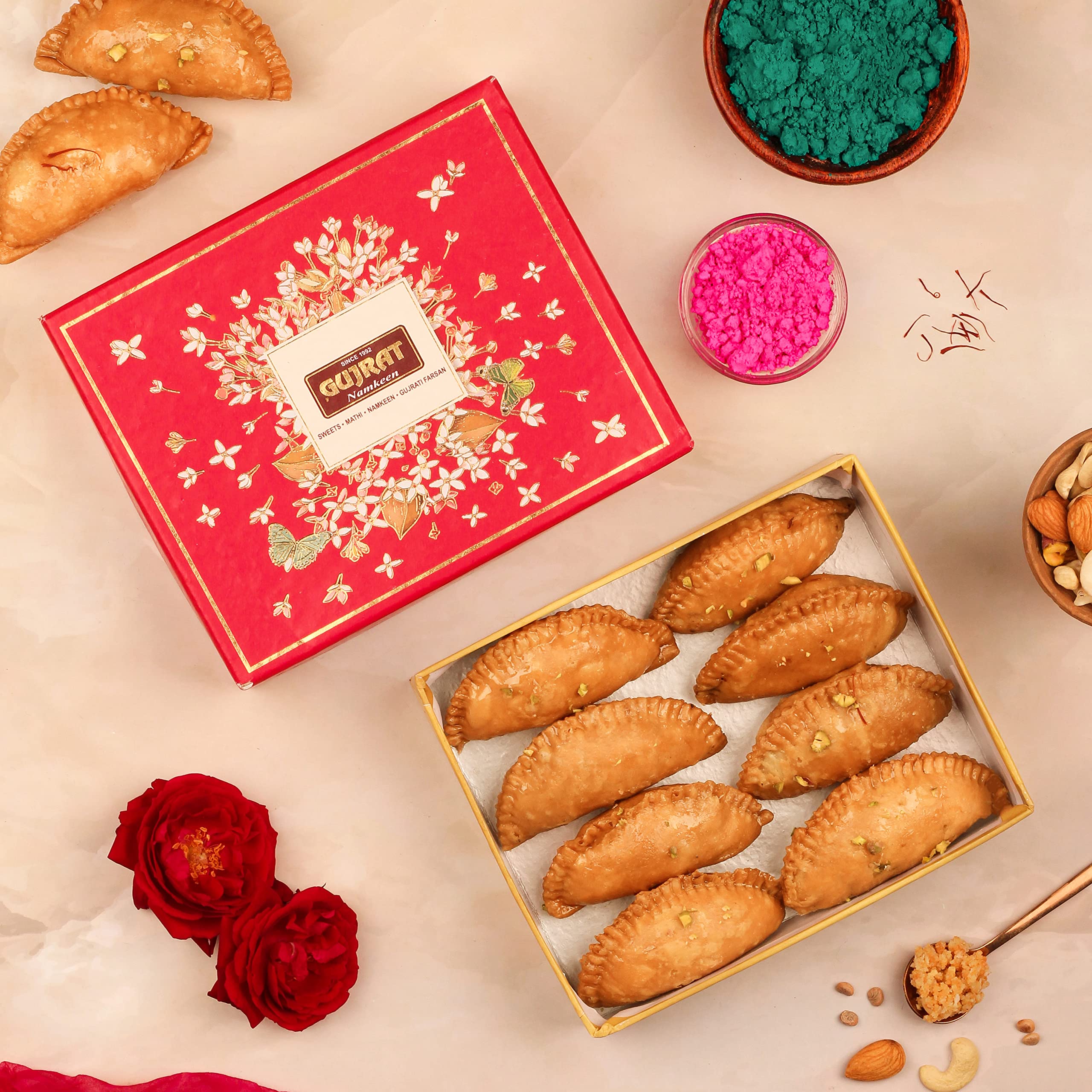 Gujrat Namkeen Sweet Homemade Dry Fruit KHOYA Gujia/Ghujiya Sweets Holi Special Indian Mithai/Sweet Gift Box- Combo of Chasnivali and Binachasni vali (Pack of 12 piece) (B08XJD4MH3) Amazon Price History, Amazon Price Tracker