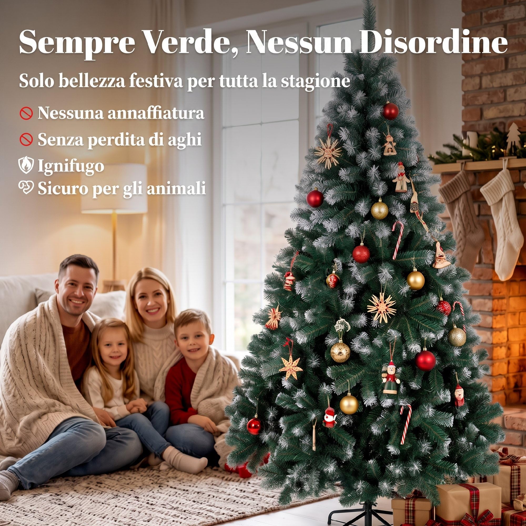 HOMCOM Albero di Natale 180 cm con 700 Rami Ignifughi Innevato Verde