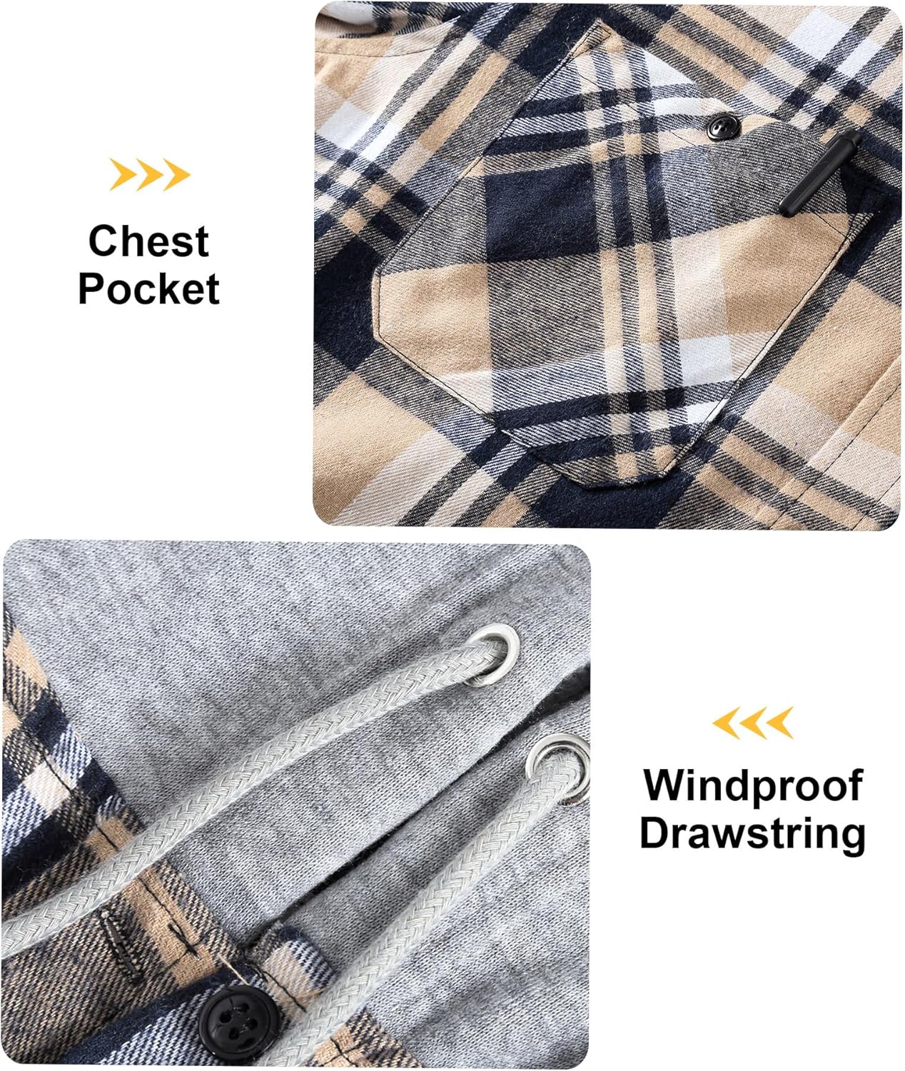 Mens Flannel Hoodie Shirts Long Sleeve Casual Plaid Jacket Button Down Classic Fit Shirts with Pocket - Image 4