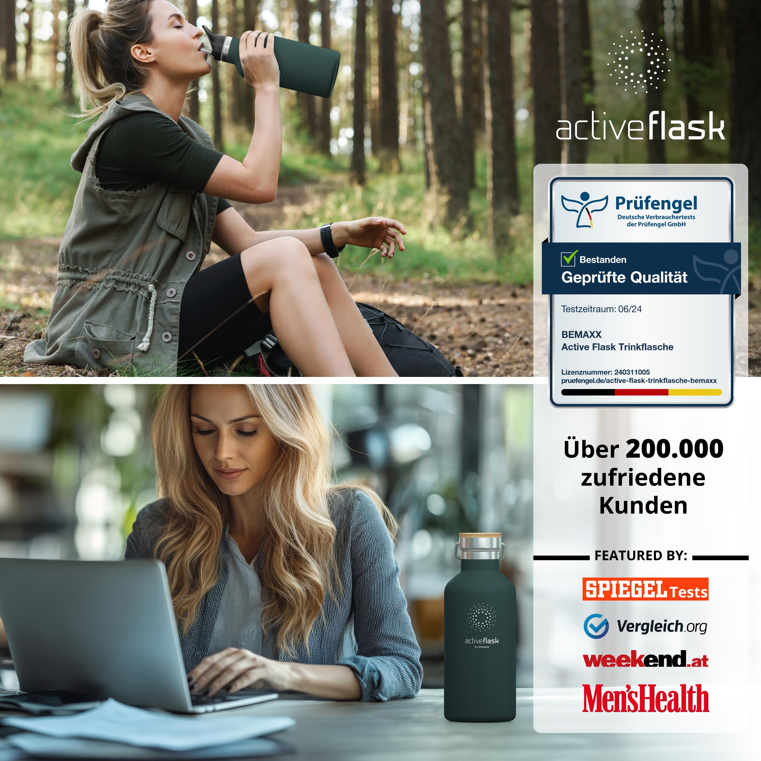 Trinkflasche Edelstahl mit Strohhalm, Infuser + 3 Deckel: BPA-frei, Auslaufsicher, Kohlensäure geeignet - Wasserflasche Fahrrad Thermosflasche Isoliert Isolierflasche Sport Wasser Flasche Kinder Tee