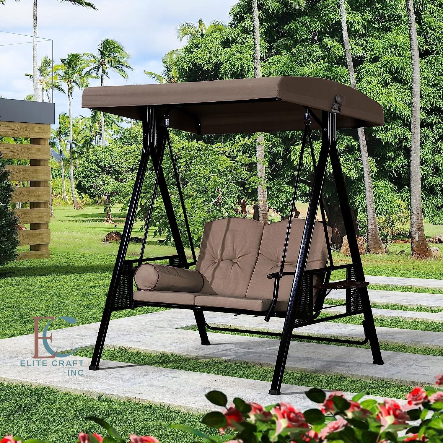 ELITE CRAFT INC Swing Chair 2 Seater | Garden Swing seat Brown | Outdoor Canopy Cushioned Bench Bed Seat | Weight Capacity 350 Kg-image-20