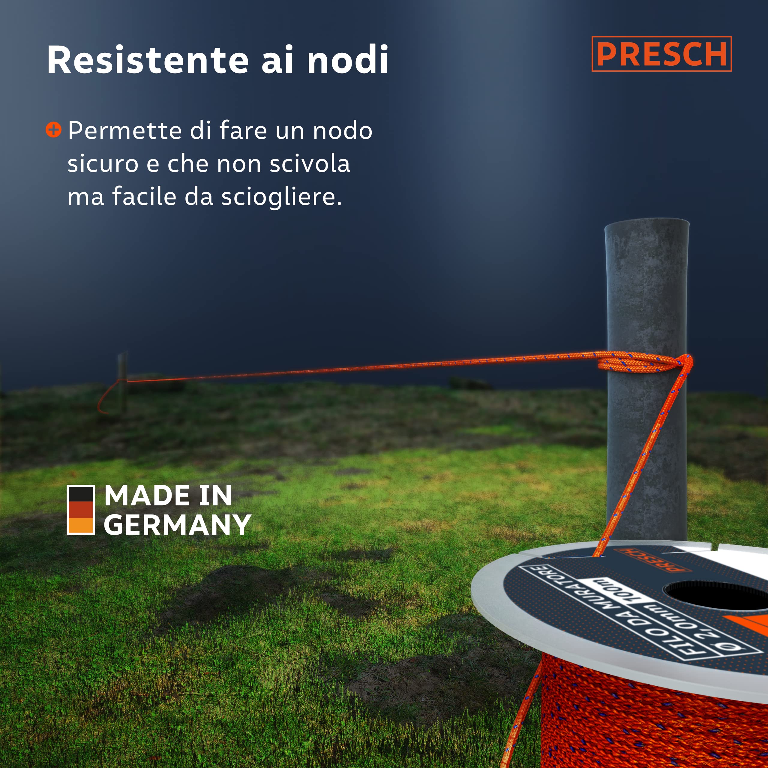 Presch Corda da muratore 100m | ⌀2,0mm | Poliestere | Corda da raddrizzamento resistente allo strappo e alle intemperie con bobina | Corda da costruzione resistente ai nodi