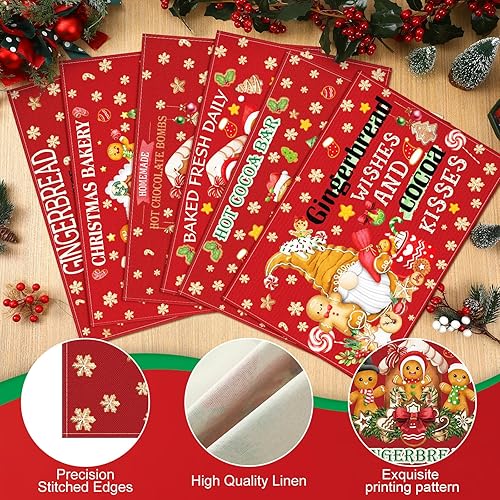 Miniatura 2 de Hushee 6 manteles individuales de Navidad de 12 x 18 pulgadas, lavables, resistentes al calor, manteles individuales de Navidad, retro, con