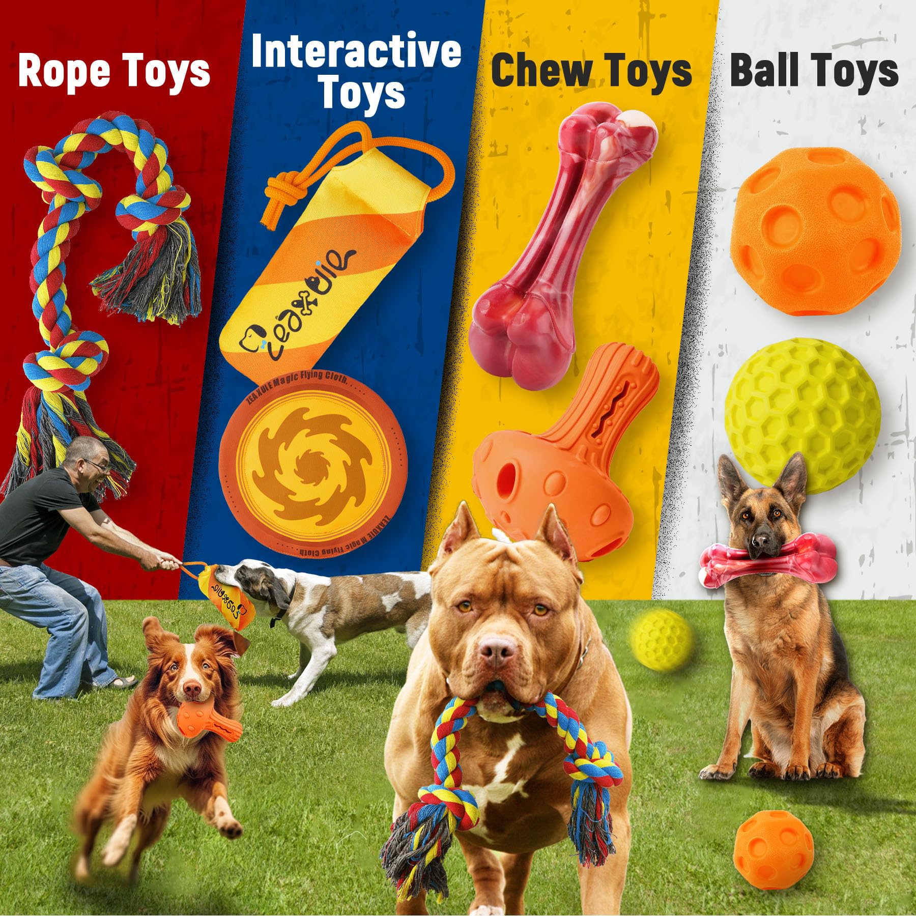 Zeaxuie Varios juguetes masticables resistentes para perros para masticadores agresivos, juego de 9 unidades, incluye juguetes de cuerda indestructibles y juguetes chirriantes para razas medianas,
