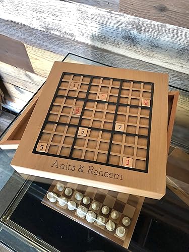 Miniatura 6 de WE Games Tablero de madera grabado personalizado Sudoku - Cajones de almacenamiento para azulejos numerados de madera