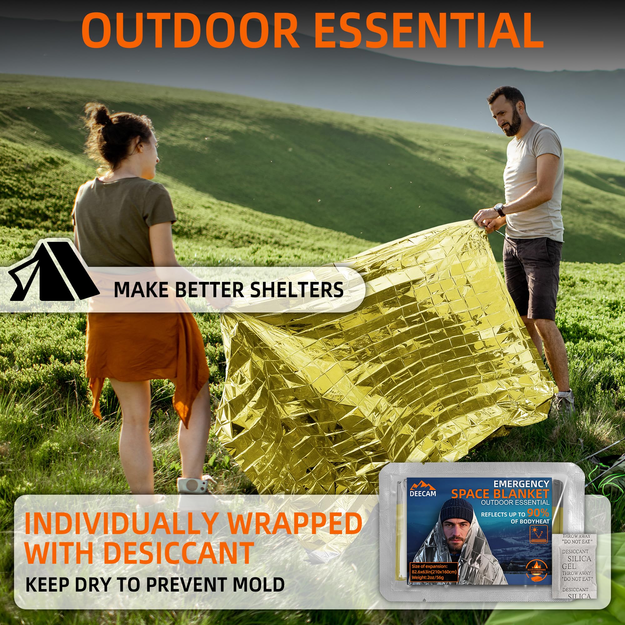 aZengear Emergency Survival Poncho (4 st) Thermische Mylar Folie Coating Deken voor Warmtebehoud en Regen | Omkeerbaar met Capuchon | Waterdicht, Winddicht, Draagbaar, Handsfree, Outdoor Kit