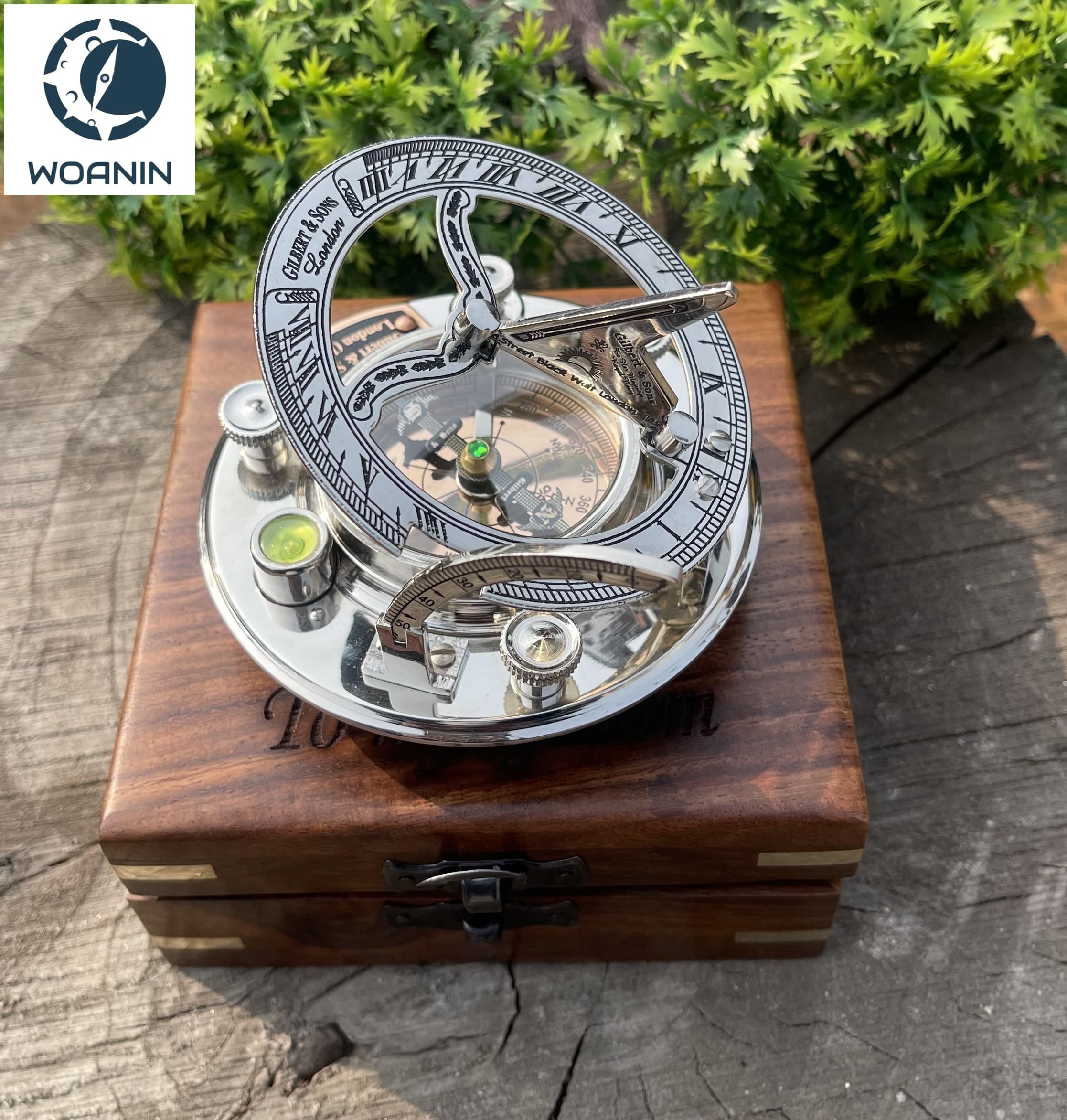 Bussola con meridiana in ottone, regalo personalizzato per uomo, bellissimo orologio con meridiana fatta a mano, orologio solare inciso per lui, decorazione antica (WOANIN)