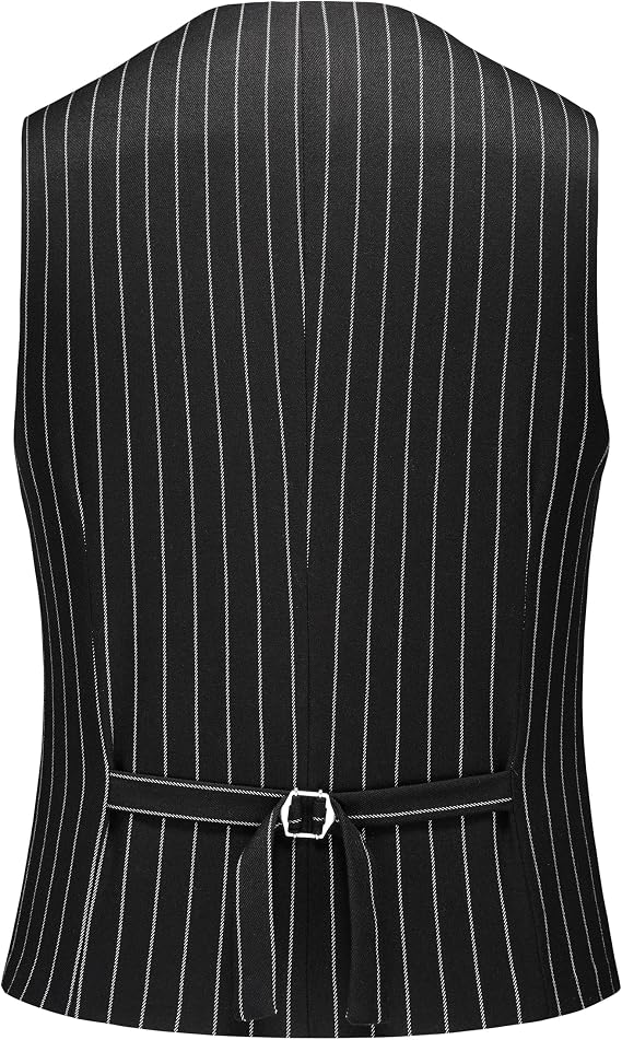 MOGU Mens Striped Vest - Slim Fit Dress V-Neck Waistcoat Sleeveless Pinstripe Suit Vest for Casual Formal