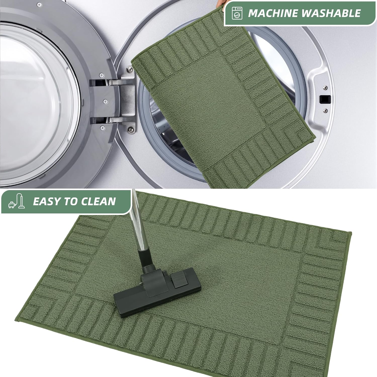 BEQHAUSE-Kitchen-Rugs-Non Slip-Kitchen-Mats-for-Floor Machine Washable Kitchen Rugs Absorbent Kitchen Carpet with TPR Non Skid Backing,Green, 20”x30”