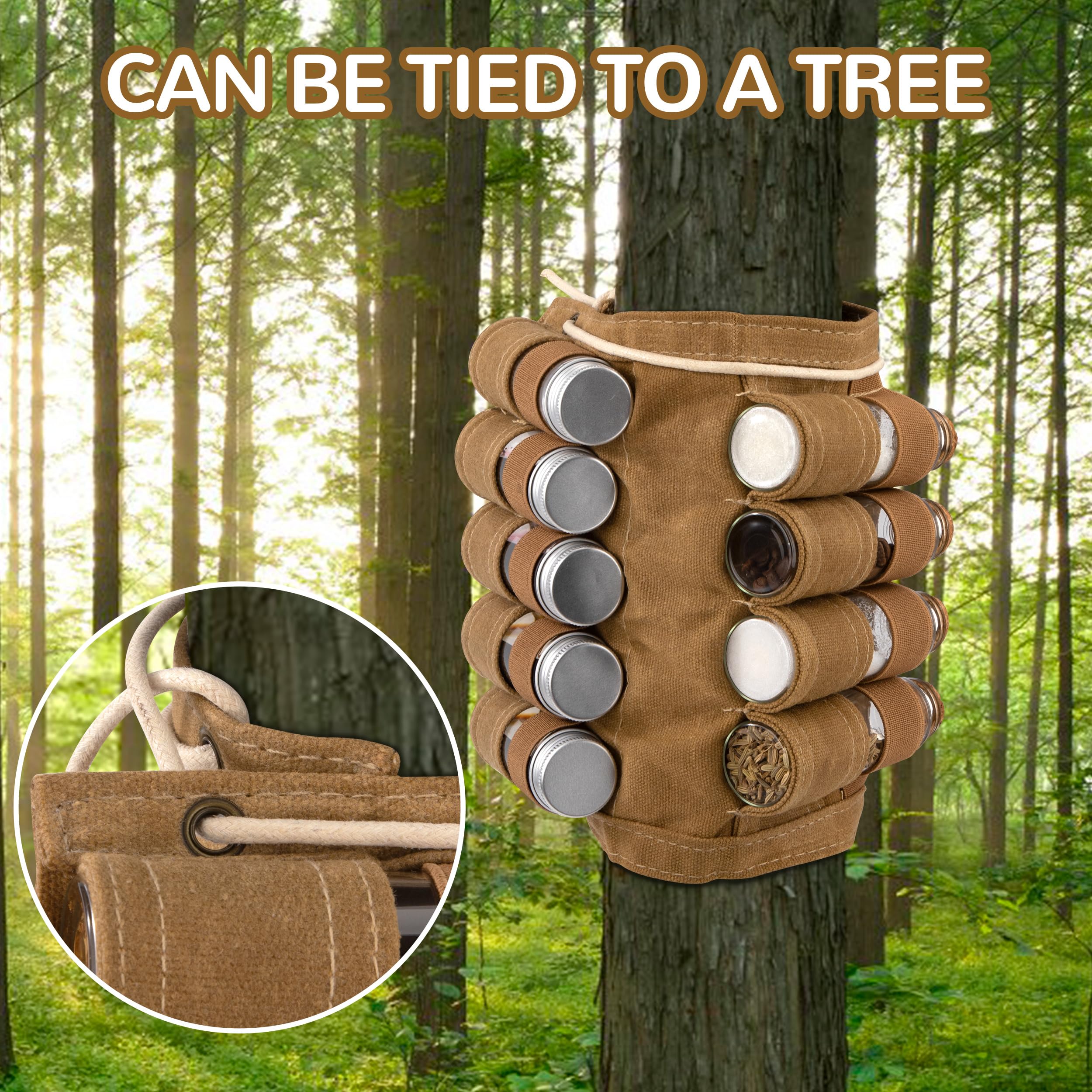 Camping-Gewürz-Set mit 9 Gewürzgläsern Tragbare Gewürztasche aus Segeltuch Gewürz Aufbewahrungstasche Gewürzbehälter-Set für Outdoor Picknick Grillen Khaki
