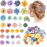 41 Pieces Flower Hair Clip Set Floral Pins for Women Girls Bride Handmade Flower Hair Aaccessories for Weeding(Yellow Green Blue Purple)