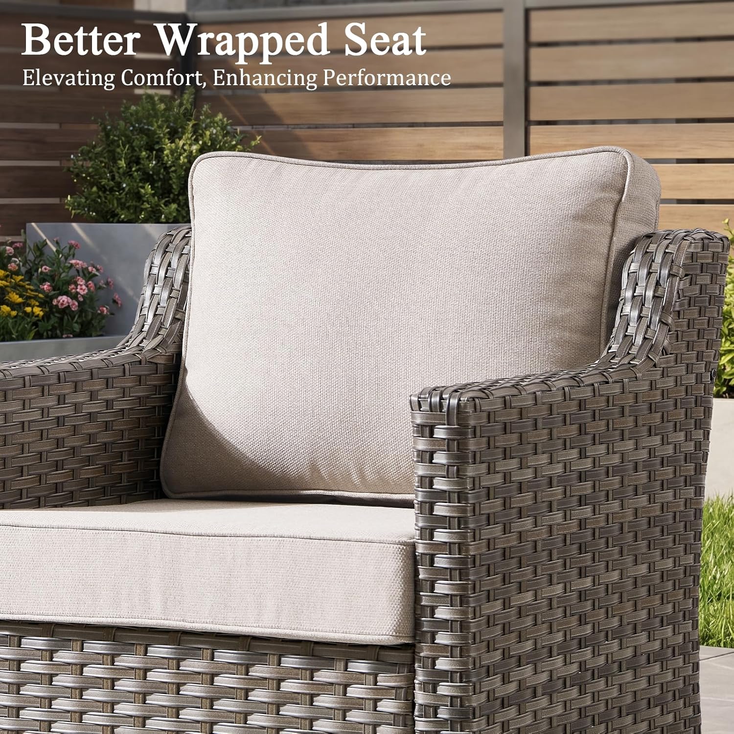 Luxury Patio Furniture Chairs Set - 2 Pieces All Weather Wicker Outdoor Couch and High Back Swivel Rocker Patio Chairs for Deck Yard and Poolside Gray Wicker | Beige Cushions