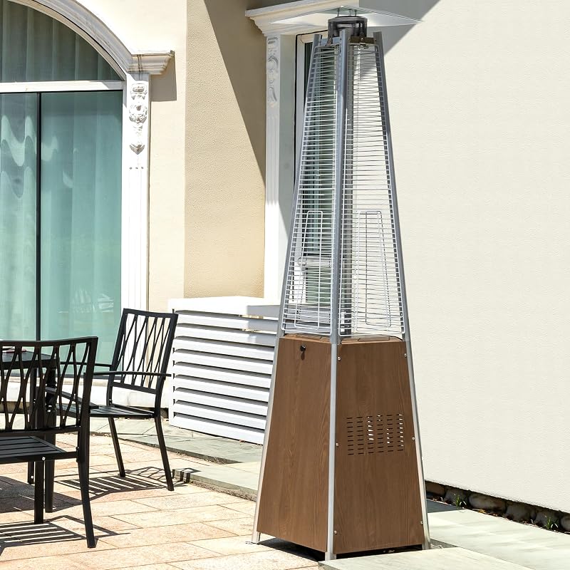 NUU GARDEN 48,000 BTU Pyramid Propane Heater Outdoor Patio Heaters with Wheels, Patio Heater with Glass Tube Deck Porch for Outdoor Use Camping Backyard, Stainless Steel Burner, Wood-Grain Finish image 3