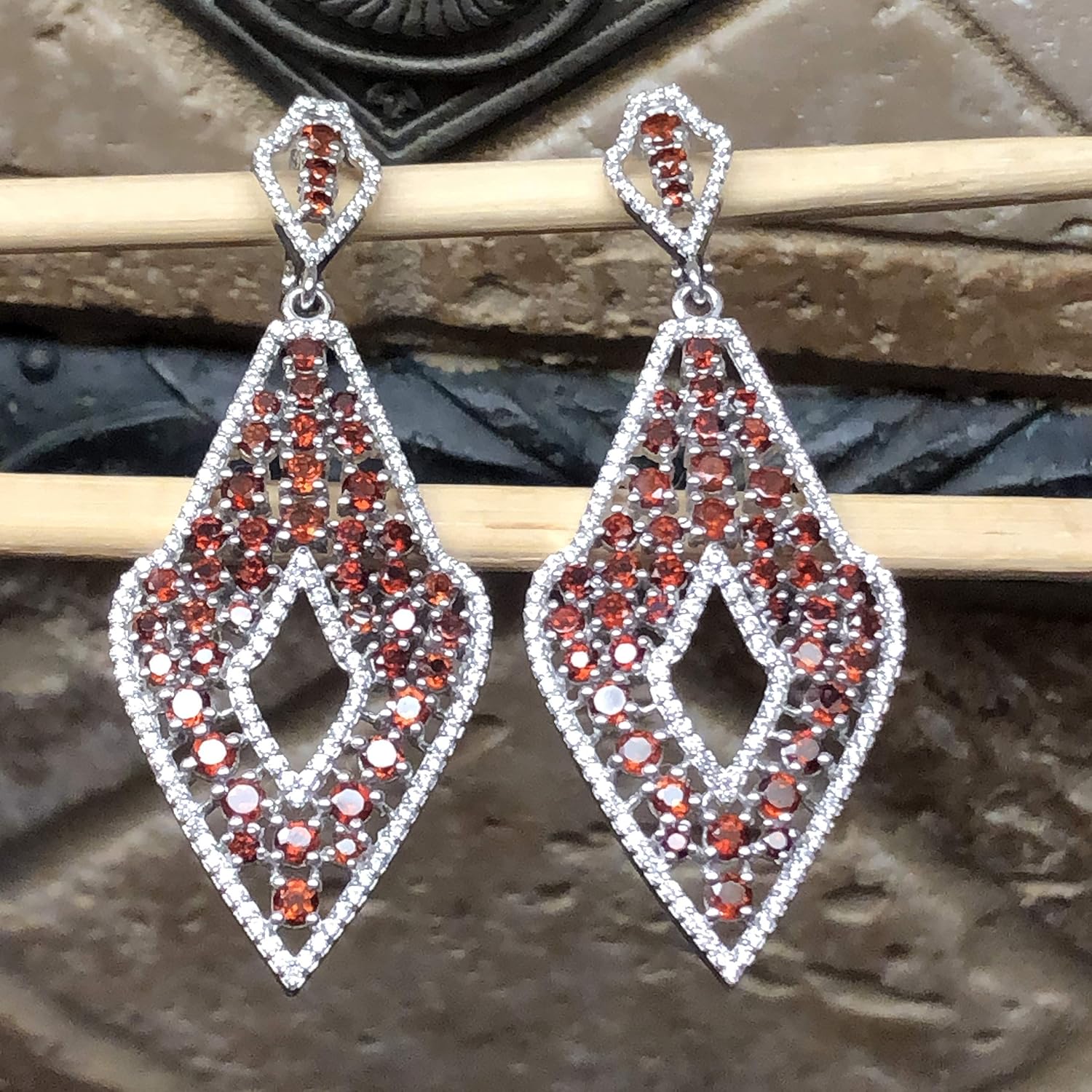 Natural 25ct Pyrope Garnet 925 Solid Sterling Silver Earrings 65mm - Image 4