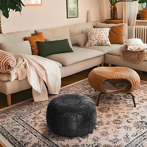 Miniatura 2 de Thgonwid Funda de puf otomano marroquí sin relleno, solución de almacenamiento para reposapiés otomano, silla puf, reposapiés, color negro Negro