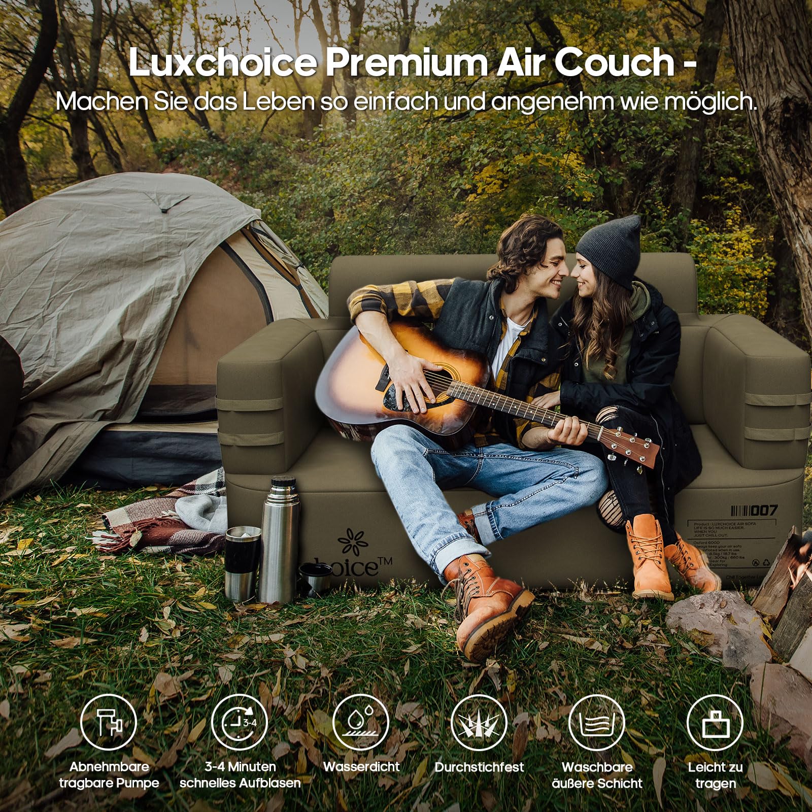 Luxchoice Aufblasbares Sofa Camping Luftsofa Camping Aufblasbar Couch Inflatable Outdoor Air Sofa mit Rücken Armlehne und Tragbare Pump
