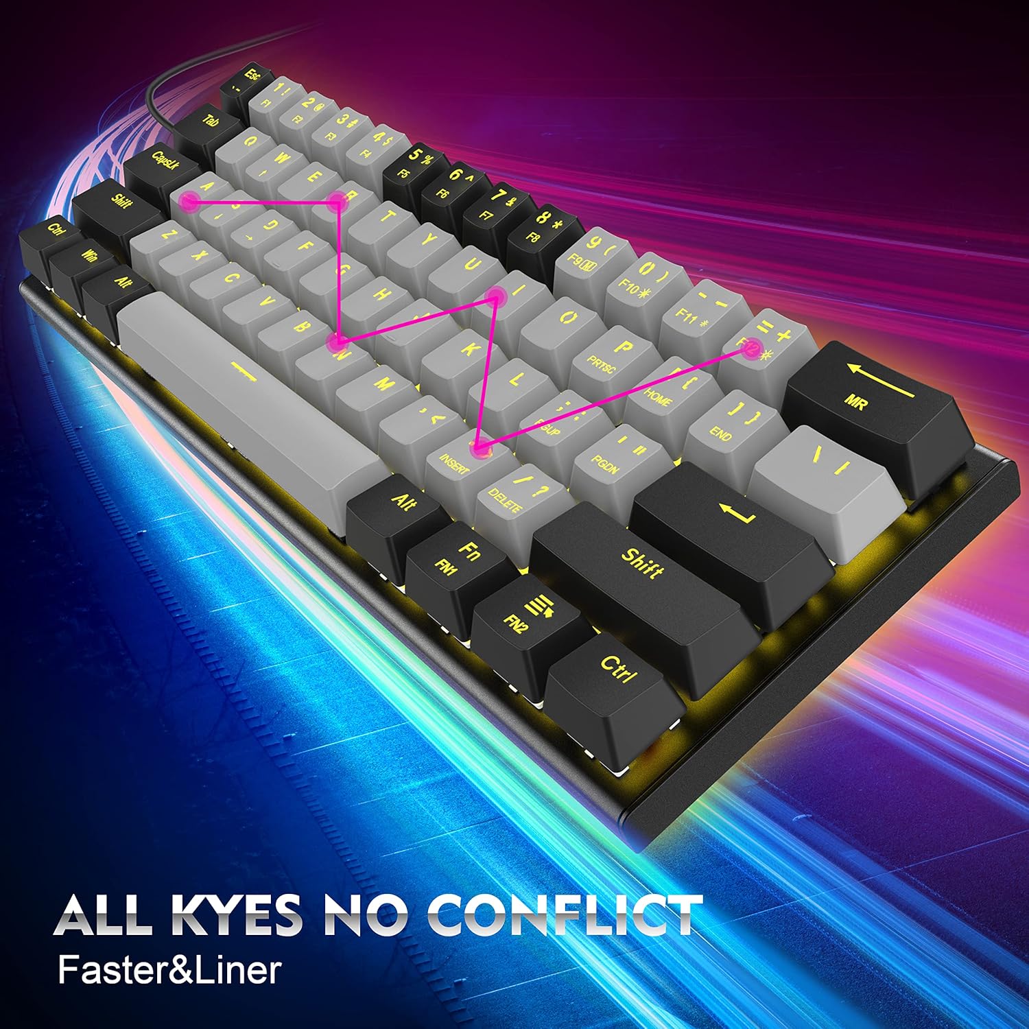 Updated 2023 Version “Greyhound” PC Gaming Mechanical Keyboard 60 Percent, LED Backlit Mini Keyboard, Small Compact 61 Keys Keyboard for PC/Mac Gamer, Typist, Travel, Easy to Carry on Business Trip