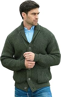 Men's Irish Cable Knitted Ribbed Shawl Cardigan (100% Merino Wool)