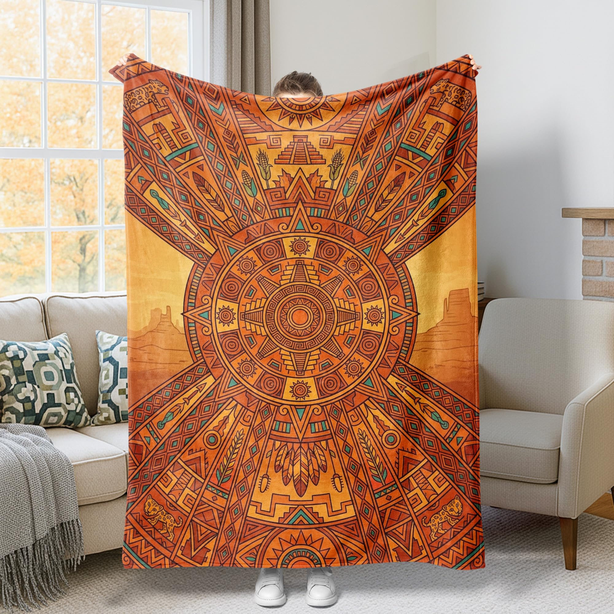 Couverture de soleil en flanelle orange 152x203 cm légère pour canapé