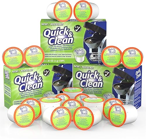 Quick & Clean Paquete de 18 tazas de limpieza para máquinas Keurig Compatible con 2.0, removedor de manchas, no tóxico