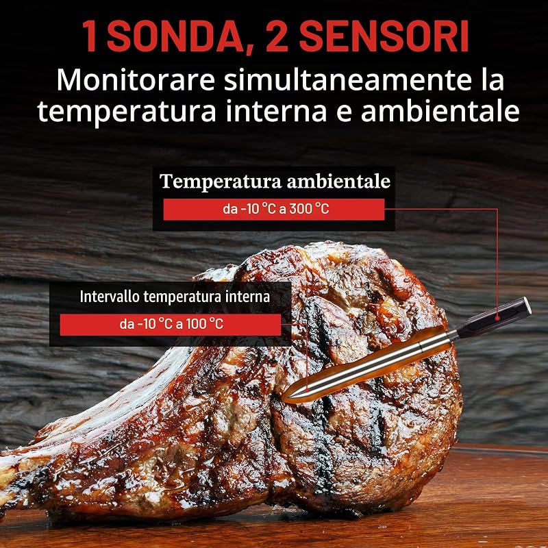 Termometru de bucătărie pentru grătar TempPro cu Bluetooth și aplicație pentru iPhone/Android, reîncărcabil, rază de acțiune 150 m, pentru BBQ