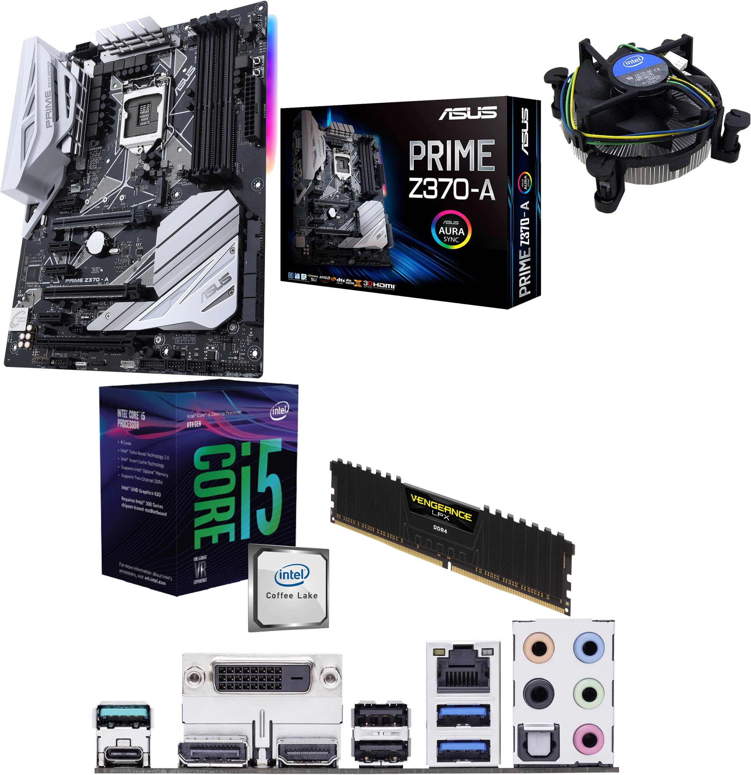 Components4All Intel Coffee Lake Core i5 8500 3.0GHz (4.1GHz Turbo) CPU, ASUS PRIME Z370-A Motherboard & 4GB 3000MHz Corsair DDR4 RAM Pre-Built Bundle
