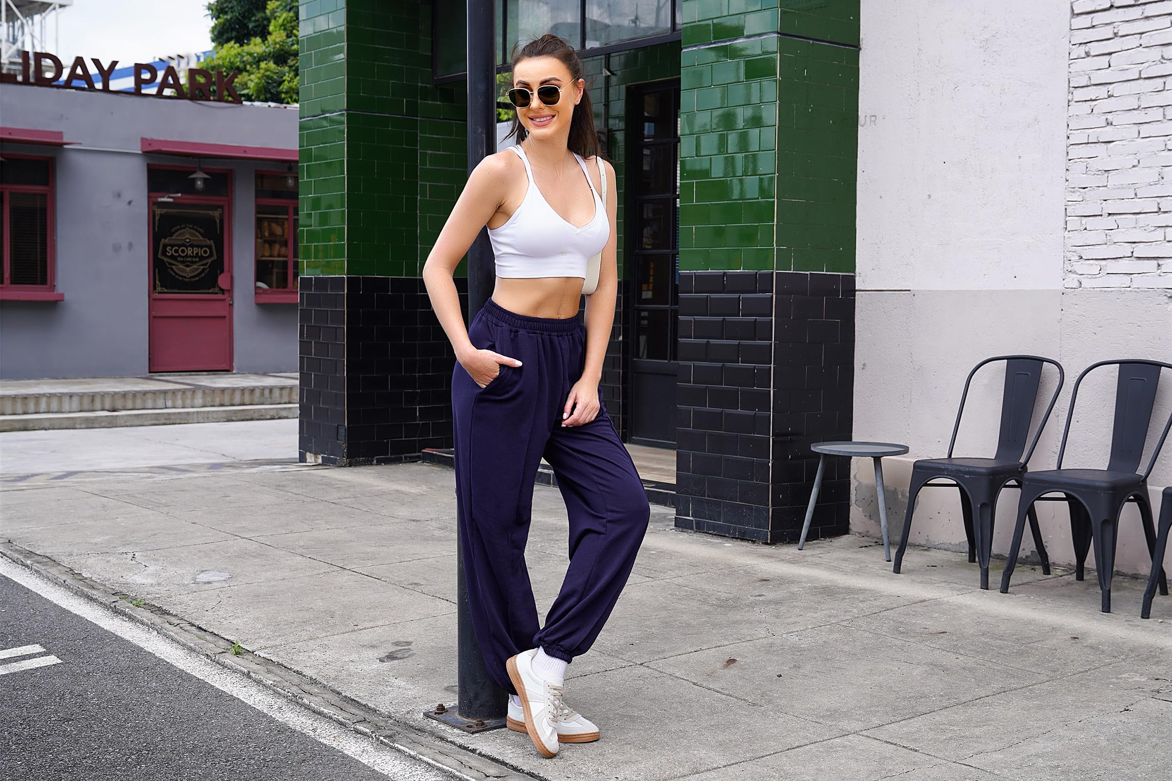 Demegimi Pantaloni Sportivi Donna a Vita Alta Pantaloni della Tuta Donna in Cotone con Tasche Pantaloni Jogger Leggeri per Jogging Fitness Sport Yoga