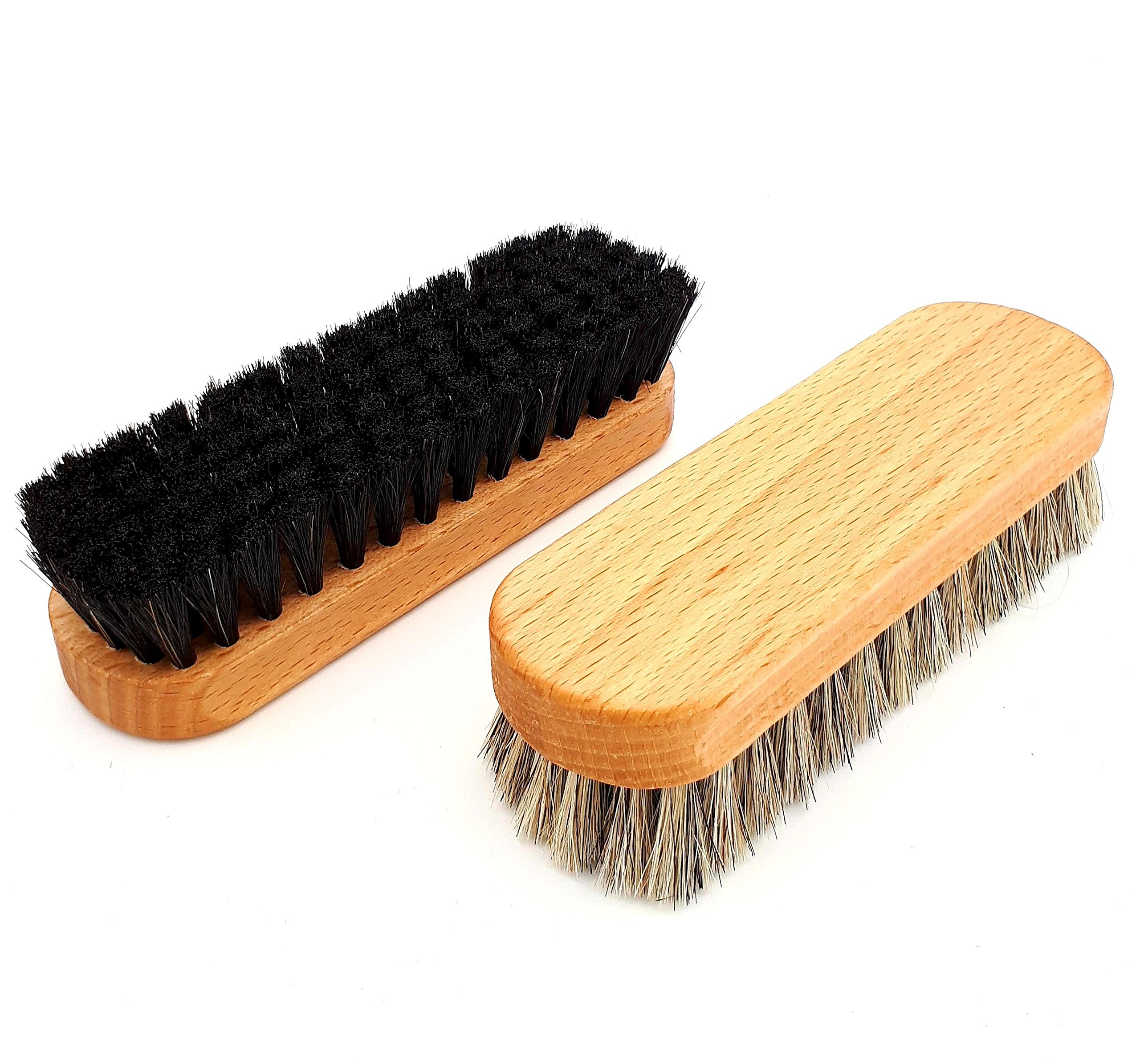DELARA Deux brosses de Polissage de Haute qualité, 100% CRIN de Cheval, en Bois de hêtre laqué avec rainures de préhension